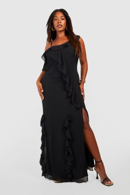 Womens Plus Ruffle Maxi Dress - Black - 16, Black