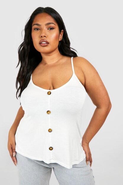 Womens Plus Button Detail Cami Top - White - 24, White