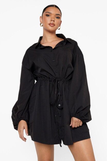 Womens Plus Oversized Sleeve Shirt Dress - Black - 16, Black