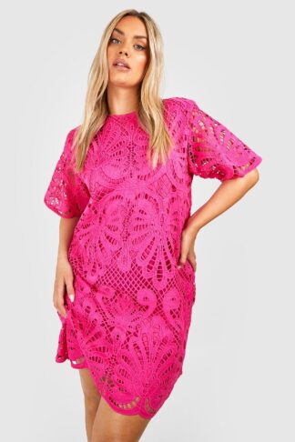 Womens Plus Premium Crochet Lace Shift Dress - Pink - 24, Pink