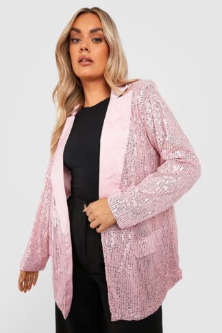 Womens Plus Sequin Blazer - Pink - 28, Pink