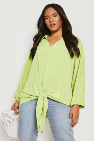 Womens Plus Tie Front Oversized Blouse - Green - 24, Green