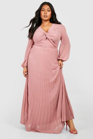 Womens Plus Chiffon Twist Front Maxi Dress - Pink - 28, Pink