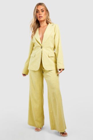 Womens Plus Linen Look Fitted Blazer - Yellow - 16, Yellow