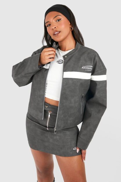 Womens Plus Moto Faux Leather Jacket - Grey - 16, Grey