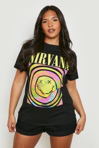 Womens Plus Nirvana Smiley Band T-Shirt - Black - 20, Black