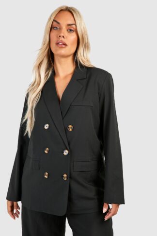 Womens Plus Oversized Double Breasted Tailored Blazer - Black - 16, Black