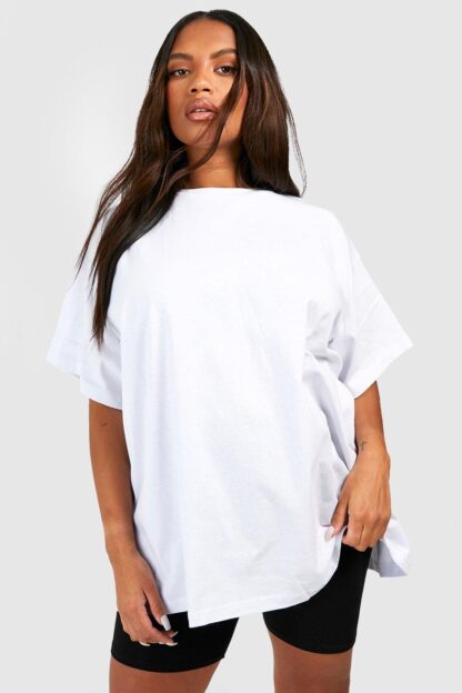 Womens Plus Super Oversized Crew Neck Basic Cotton T-Shirt - White - 24, White