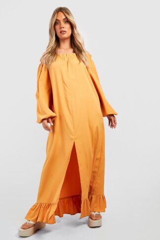 Womens Plus Textured Off Shoulder Ruffle Maxi Dress - Yellow - 18, Yellow