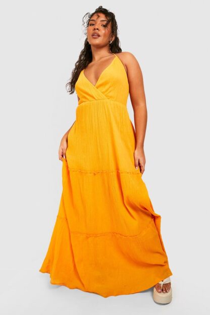 Womens Plus Cheesecloth Tiered Maxi Dress - Yellow - 16, Yellow