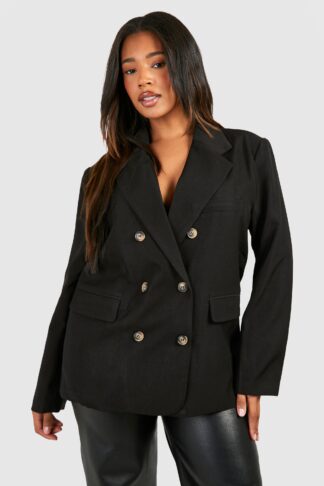Womens Plus Double Breasted Relaxed Fit Tailored Blazer - Black - 16, Black