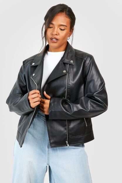 Womens Plus Faux Leather Biker Jacket - Black - 16, Black