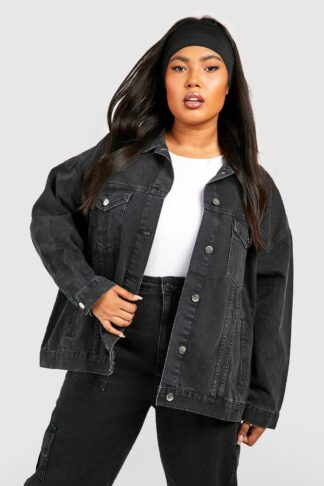 Womens Plus Oversized Denim Jacket - Black - 16, Black
