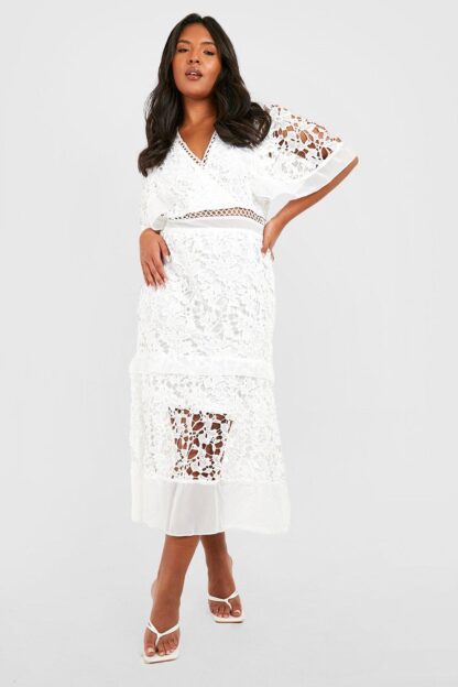 Womens Plus Premium V Neck Tiered Lace Dress - White - 28, White