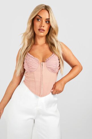 Womens Plus Hook And Eye Ruched Cup Corset Top - Pink - 22, Pink