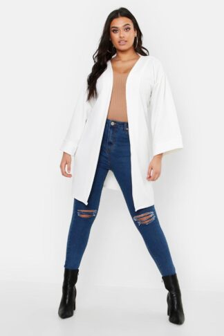 Womens Plus Kimono Sleeve Duster Coat - White - 28, White