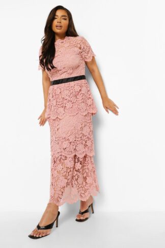 Womens Plus Occasion Lace Tiered Midaxi Dress - Pink - 18, Pink