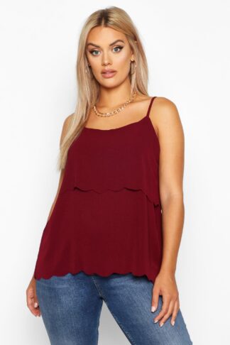 Womens Plus Scalloped Tiered Cami Top - 24, Red