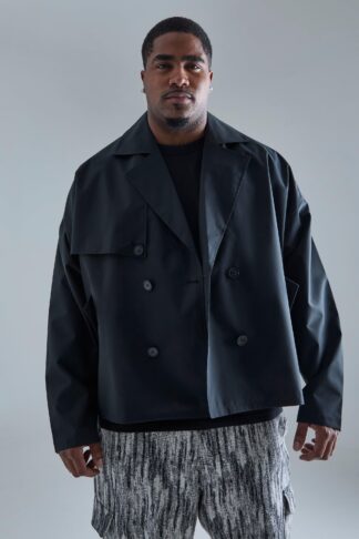 Men's Plus Cropped Double Breasted Trench Coat - Black - Xxxl, Black