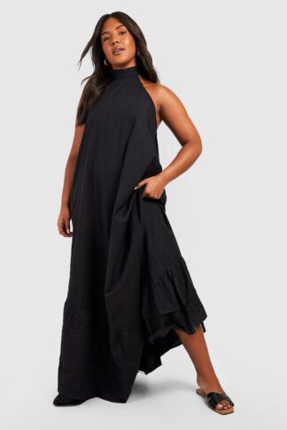 Womens Plus Cotton Tiered Detail Maxi Dress - Black - 26, Black