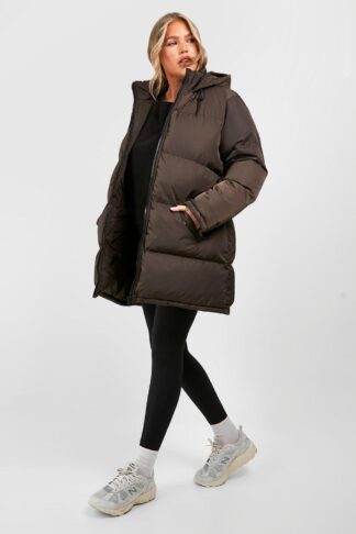 Womens Plus Hooded Puffer Jacket - Brown - 22, Brown
