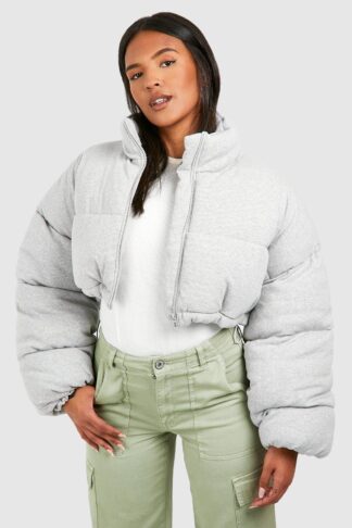 Womens Plus Knitted Crop Puffer Jacket - Grey - 16, Grey