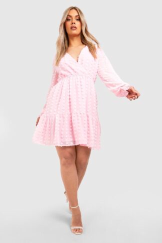 Womens Plus Large Dobby Mesh Skater Dress - Pink - 24, Pink