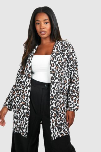 Womens Plus Leopard Print Duster Coat - Brown - 16, Brown