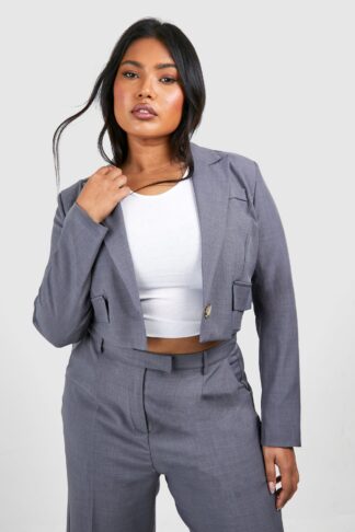 Womens Plus Marl Cropped Single Button Blazer - Grey - 16, Grey