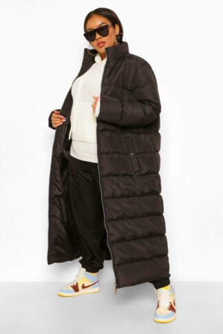 Womens Plus Maxi Longline Puffer Jacket - Black - 20, Black