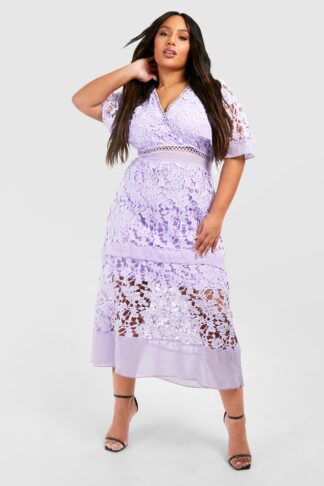 Womens Plus Premium V Neck Tiered Lace Dress - Purple - 16, Purple