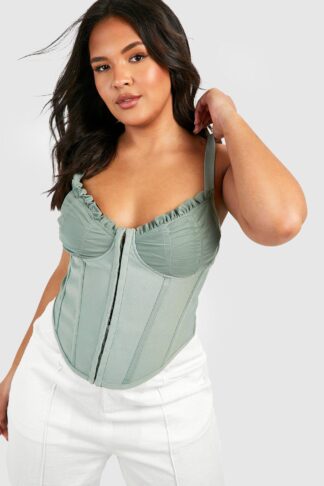 Womens Plus Ruched Cup Bandage Corset Top - Green - 18, Green