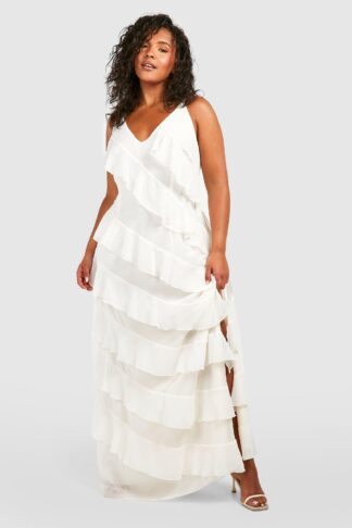 Womens Plus Ruffle Strap Maxi Dress - White - 22, White