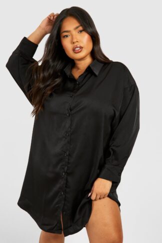 Womens Plus Satin 2 In 1 Shirt & Satin Slip Dress - Black - 16, Black