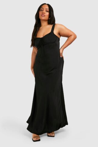 Womens Plus Satin Slip Midaxi Dress - Black - 16, Black