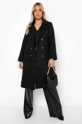 Womens Plus Tailored Self Belted Longline Coat - Black - 20, Black