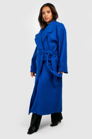 Womens Plus Wool Look Belted Trench Coat - Blue - 22, Blue