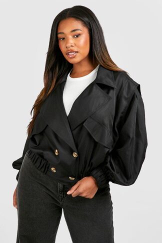 Womens Plus Woven Double Breasted Pocket Detail Trench Jacket - Black - 16, Black