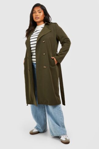 Womens Plus Woven Longline Belted Trench - Green - 16, Green
