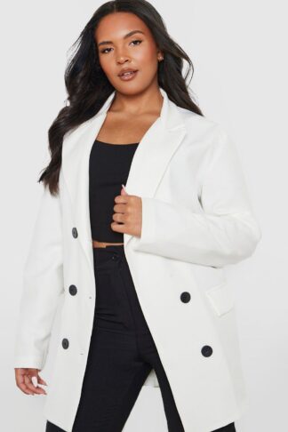 Womens Plus Contrast Button Detail Oversized Blazer - White - 22, White