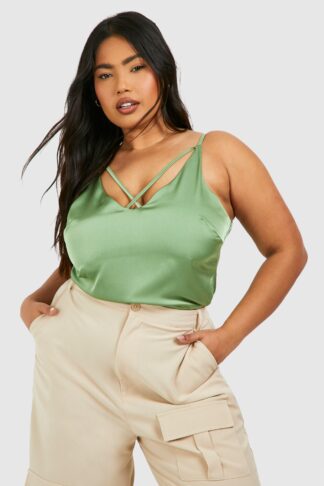 Womens Plus Double Strap Detail Cami Top - Green - 22, Green