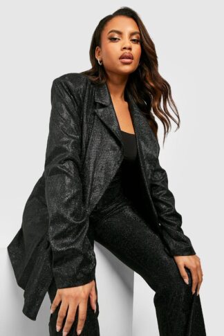 Womens Plus Glitter Oversized Tailored Blazer - Black - 18, Black