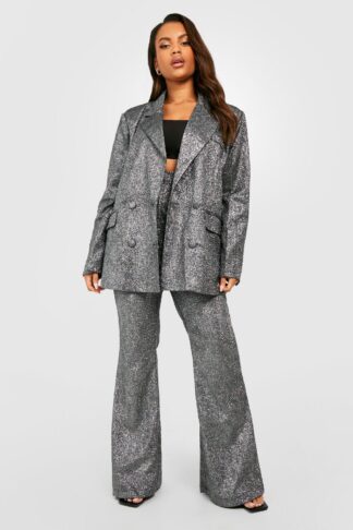 Womens Plus Glitter Oversized Tailored Blazer - Grey - 22, Grey