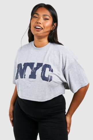 Womens Plus Nyc Cropped T-Shirt - Grey - 16, Grey