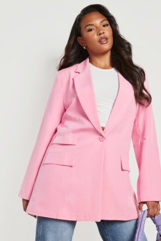 Womens Plus Oversized Double Pocket Detail Blazer - Pink - 28, Pink