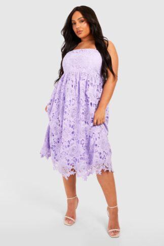 Womens Plus Premium Lace Strappy Midi Skater Dress - Purple - 16, Purple