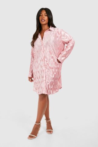 Womens Plus Satin Crinkle Shirt Dress - Pink - 16, Pink