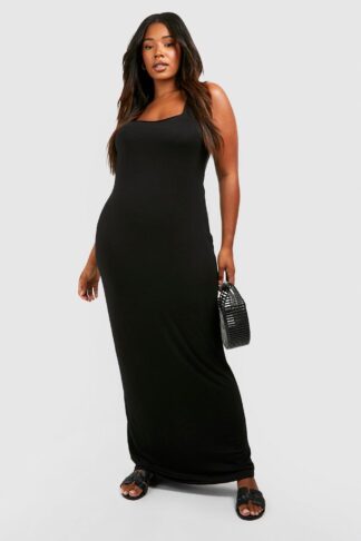Womens Plus Sqaure Neck Maxi Dress - Black - 22, Black