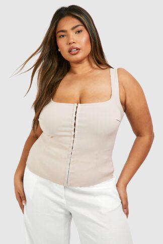 Womens Plus Square Neck Hook And Eye Corset Top - Beige - 16, Beige