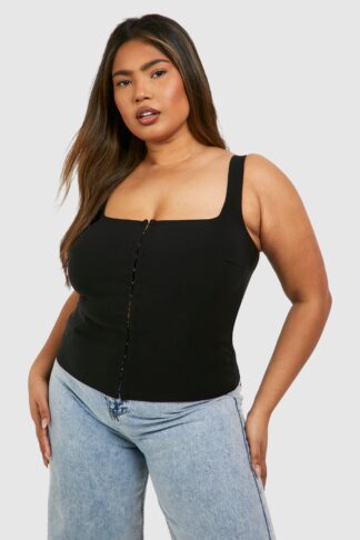 Womens Plus Square Neck Hook And Eye Corset Top - Black - 16, Black